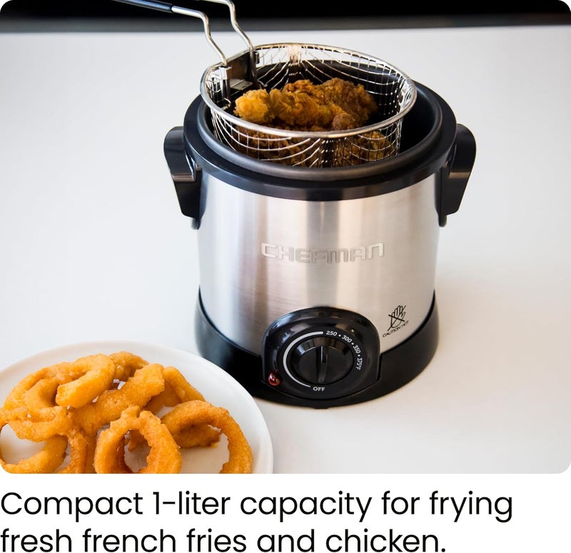 Chefman Fry Guy Deep Fryer with Removable Basket, Easy-to-Clean Non-Stick Coating and Cool-to-Touch Exterior, Adjustable Temperature Control, 4.2 Cup/ 1 Liter Capacity, Stainless Steel - Image 3